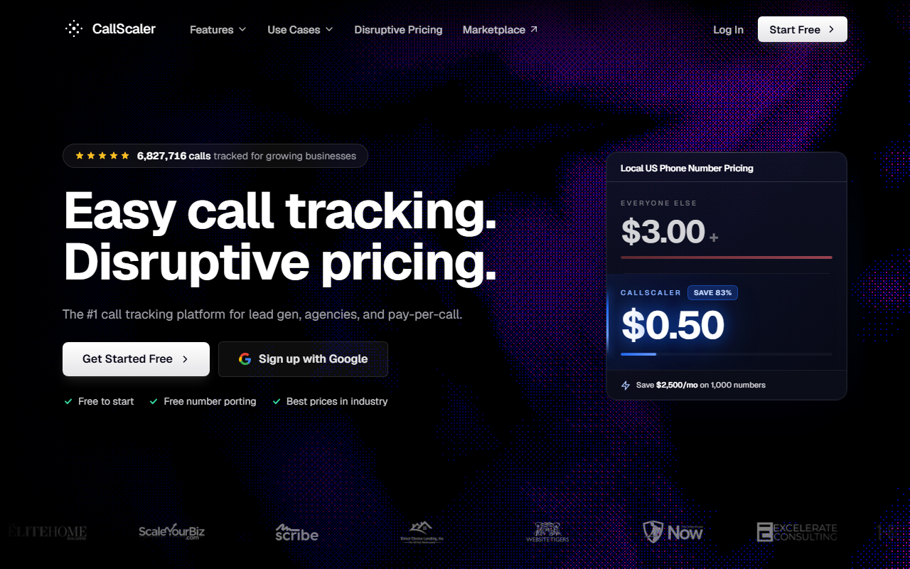 The CallScaler website, captured while I wrote this review